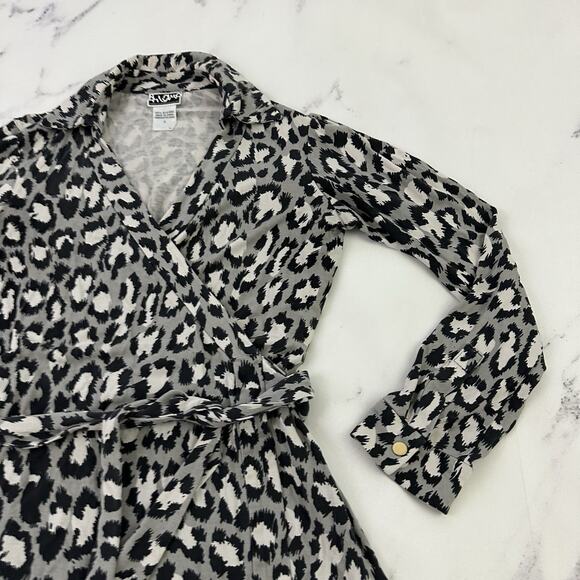 Diane Von Furstenberg DVF Womens Wrap Dress Size 2 Black Gray Leopard Print Silk - Picture 4 of 11